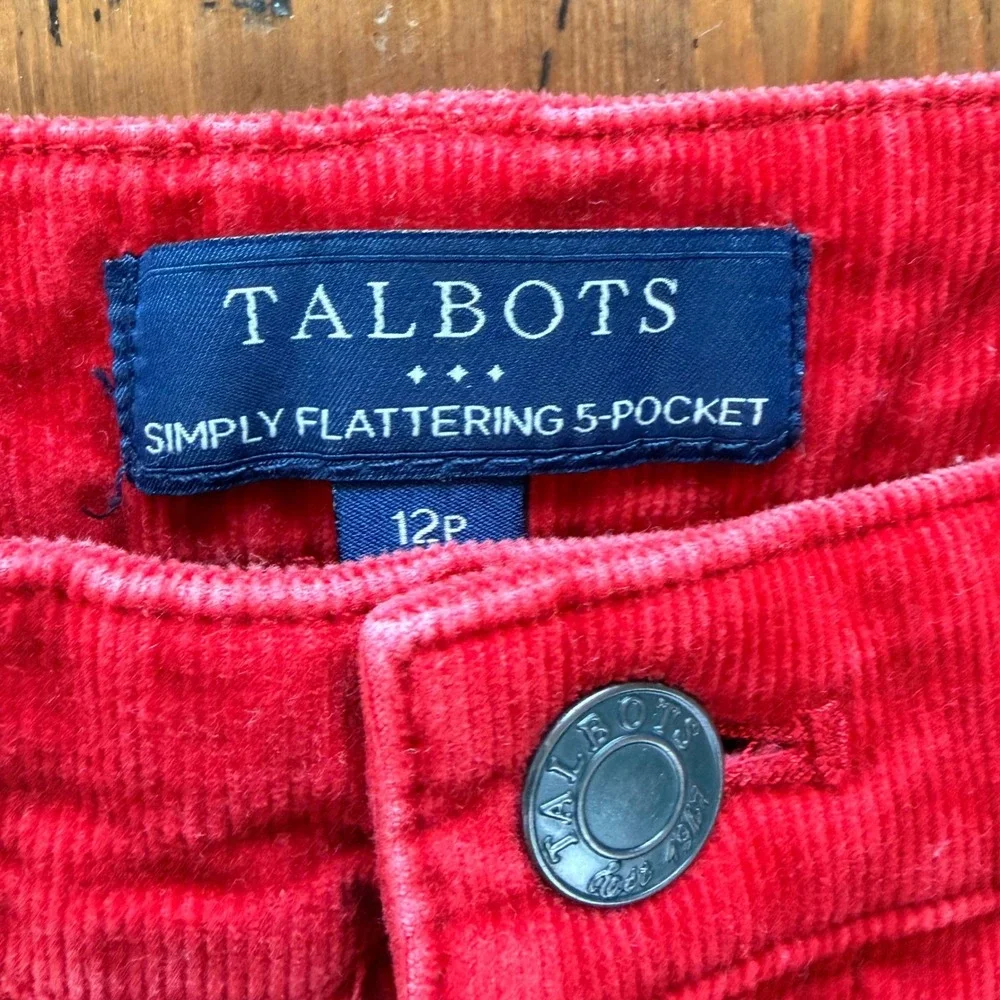 Talbots Simply Flattering 5-Pocket Corduroy‎ Pants Red Petite Size 12P Straight